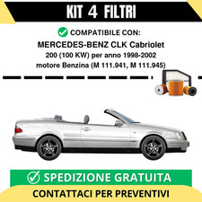 Kit 4 Filtri Tagliando per MERCEDES-BENZ CLK Cabriolet 200 100 kw Benzina 199...
