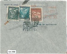 SA0169 - CILE - STORIA POSTALE - COPERTINA alla FRANCIA con FRANCIA MACCHINA TIMBRO + FRANCOBOLLI