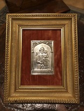 San Giuseppe E Bambin Gesù Su Lamina Placca In Metallo Argentato Icona Argento