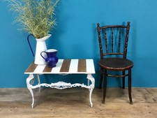 TAVOLINO DA SALOTTO SHABBY CHIC BIANCO A RIGHE TAVOLO SOGGIORNO COUNTRY OTTONE