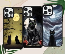 CUSTODIA TELEFONO GATTO NERA PER IPHONE SAMSUNG GOOGLE PIXEL GOTHIC NIGHT CAT CASE