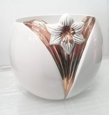 Cachepot Vaso Caspò in ceramica con decorazione in rilievo dorata Ø30xh25 cm