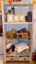 Libreria in legno di teak bianca decapata cm 92x42x188h 2 cassetti shabby chic