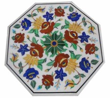 Piano In Marmo 24" In Pietre Semi Preziose Pietradura Lavorato A Mano Décor