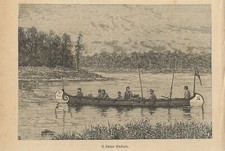 Stampa antica CANOA sul fiume