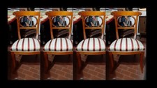 4 SEDIE BIEDERMEIER ART DECO' IN LEGNO DI NOCE E SEDUTA IN STOFFA NUOVA