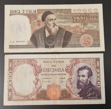VENTIMILA 20000 LIRE TIZIANO DIECIMILA 10000 LIRE MICHELANGELO REPUBBLICA...