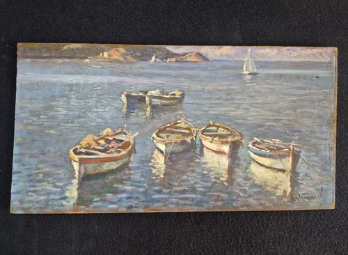 Dipinto olio tavola isola - su,