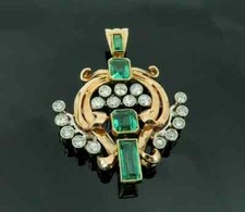 Ciondolo regalo stile Art Deco smeraldo e diamante creato in laboratorio finitura oro giallo 14 carati