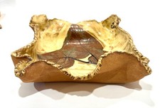 Vintage Terracotta Firmato Foglia Marrone Goccia Quadrato Arruffato Ciotola Calzolaio Padella *2.3