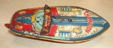 Masudaya Tin Toy Champion Motor Boat Friction Collezione Vintage dal Giappone