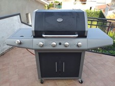 Barbecue Griglia a Gas 4+1 Fornelli Nero Argento Acciaio e Inox