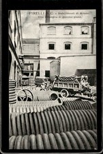 cartolina postcard Pirelli Stabilimenti di Milano Una consegna di Gomme piene