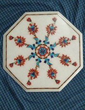 Tavolino Angolo Caffè Marmo 17" Lato Centrale Intarsiato Pietra Malachite Decorazione Camera