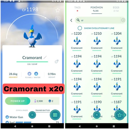 Pokémon ptc cramorant x20 - ptc, go