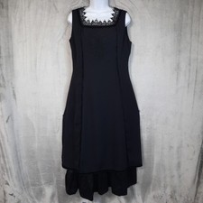 Abito fatto a mano donna nero medio ricamato trasparente sovrapposizione gotico capriccioso