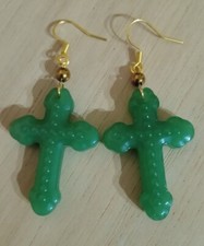 ORECCHINI DORATI MONACHELLE CROCE GIADA VERDE ED EMATITE GOLD