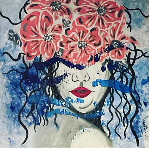 Quadro donna fiori mare arte - donna,