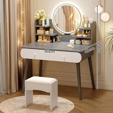 Tavolo da Toeletta con Luci Specchio e Sgabello, Trucco Luminosità Regolabile