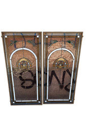 2 antiche porte finestre pannelli  con vetri  cattedrali Art Nouveau