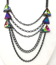 Vtg 1980s Guess Necklace Gun Metal Chain Watermelon Glass Multistrand EUC