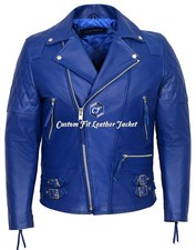 Giacca Uomo Pelle Blu Lavato