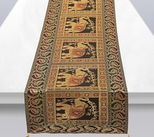 Runner da tavolo lungo etnico sovrapposizione nero broccato elefante nappa bi...