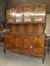 Credenza Chippendale radica di noce, alzata e vetrina SOLO RITIRO NO SPEDIZIONE