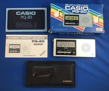 SVEGLIA DA VIAGGIO VINTAGE CASIO PQ-20 LCD MELODIA TESTATA FUNZIONANTE con SCATOLA E MANUALI