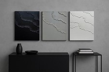 Set Di 3 Quadri In Acrilico Su Tela - Dipinti Moderni Astratti Originali Texture