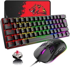 T60 UK Layout 60% Set Tastiera e Mouse Meccanico Nero/Rosso Interruttore per PC MAC