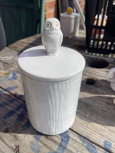 Owl canister white ceramic - owl,