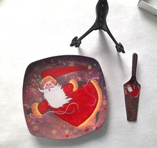Piatto da esposizione Portata Natale + Paletta Natalizio Ceramica Babbo Rosso