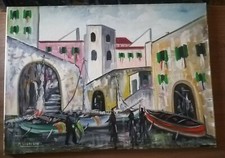 M. SOLOFRANO - PAESAGGIO DI MARE - PESCATORI - PORTO - OLIO SU TELA  CM 70 X 50
