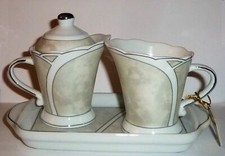 Set zuccheriera e cremosa D'LUSSO 3 pezzi con orig. Tag ceramica con vassoio stile art deco
