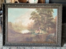 Dipinto antico – Scena pastorale – Olio su tela – XIX secolo