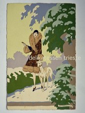 MESCHINI artdeco lady cane levriero dog greyhound annullo AMBULANTE Pola dipinta