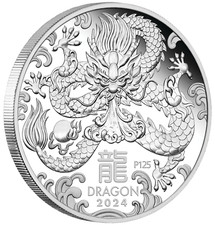 2024 Australia PROOF Anno Lunare del Drago 1 oz Moneta Argento $1 Serie3