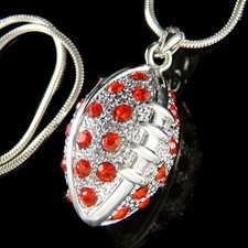 Rosso 3D Americana Calcio ~ IN Swarovski Cristallo Sfera Sport Collana Ciondolo
