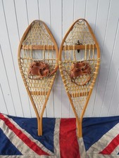 ANTICHE VECCHIE CIASPOLE CANADESI IN LEGNO VINTAGE SCI INVERNO ALPINO BAR LODGE PUB