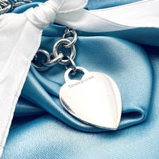 Bracciale Tiffany & Co. Autentico Tondo Catena Link Cuore Tag 6,7" Argento St...