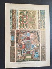 ANTICA STAMPA A COLORI E ORO 1887 - RINASCIMENTO FRANCESE - PITTURA MURALE