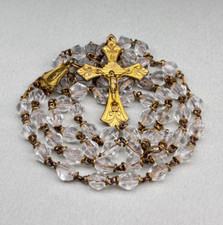 ROSARIO ANTICO VETRO CRISTALLO E METALLO CROCE CRISTO CROCIFISSO ANNI 40 50 60