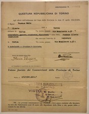 RSI QUESTURA DI TORINO TESSERA/PERMESSO PER “CIRCOLARE IN BICICLETTA” 26/06/1944