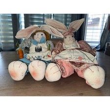 Coppia di Coniglietti Primaverili Pasqua Vintage Conigli Giardinaggio Giardino Attrezzi Preloved