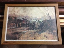 Ferruccio RONTINI Quadro "Aratura" Riproduzione Dipinto Stampa 1950 con Cornice 