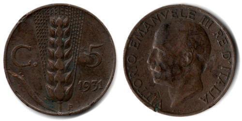 Italia centesimi 1931 - 5, centesimi,