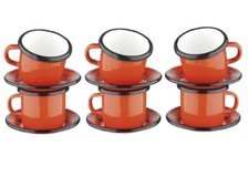 Set x6 Mini Tazze con Piattino Smaltate con manico Bianco-Arancio-Blu