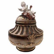 Bassano Maiolica Italia Reticolo Lavoro Porcellana Barattolo Coperchio MCM VINTAGE