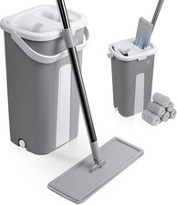 ® Set Mocio Lavapavimenti E Secchio Strizzatore 2 Scomparti, Mop Piatto Rotante 